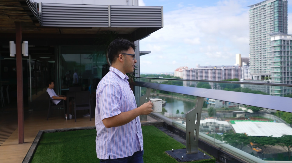 Galvin looking off the rooftop terrace at Garage Society Kallang