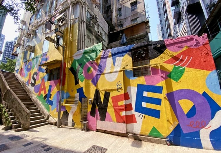 love is all you need by emily eldridge mural street art sai ying pun hon gkong