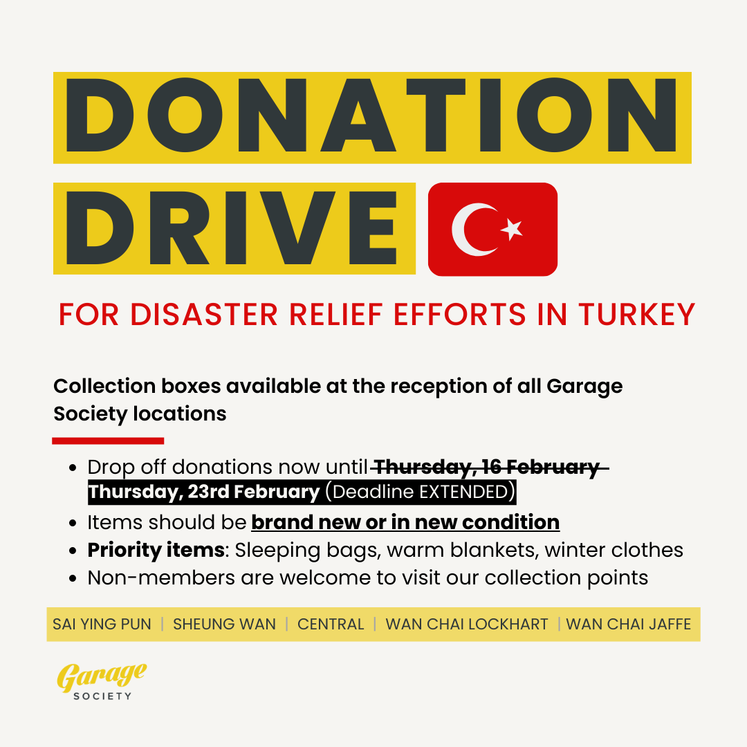 Garage Society donation drive for turkey and syria disaster relief
