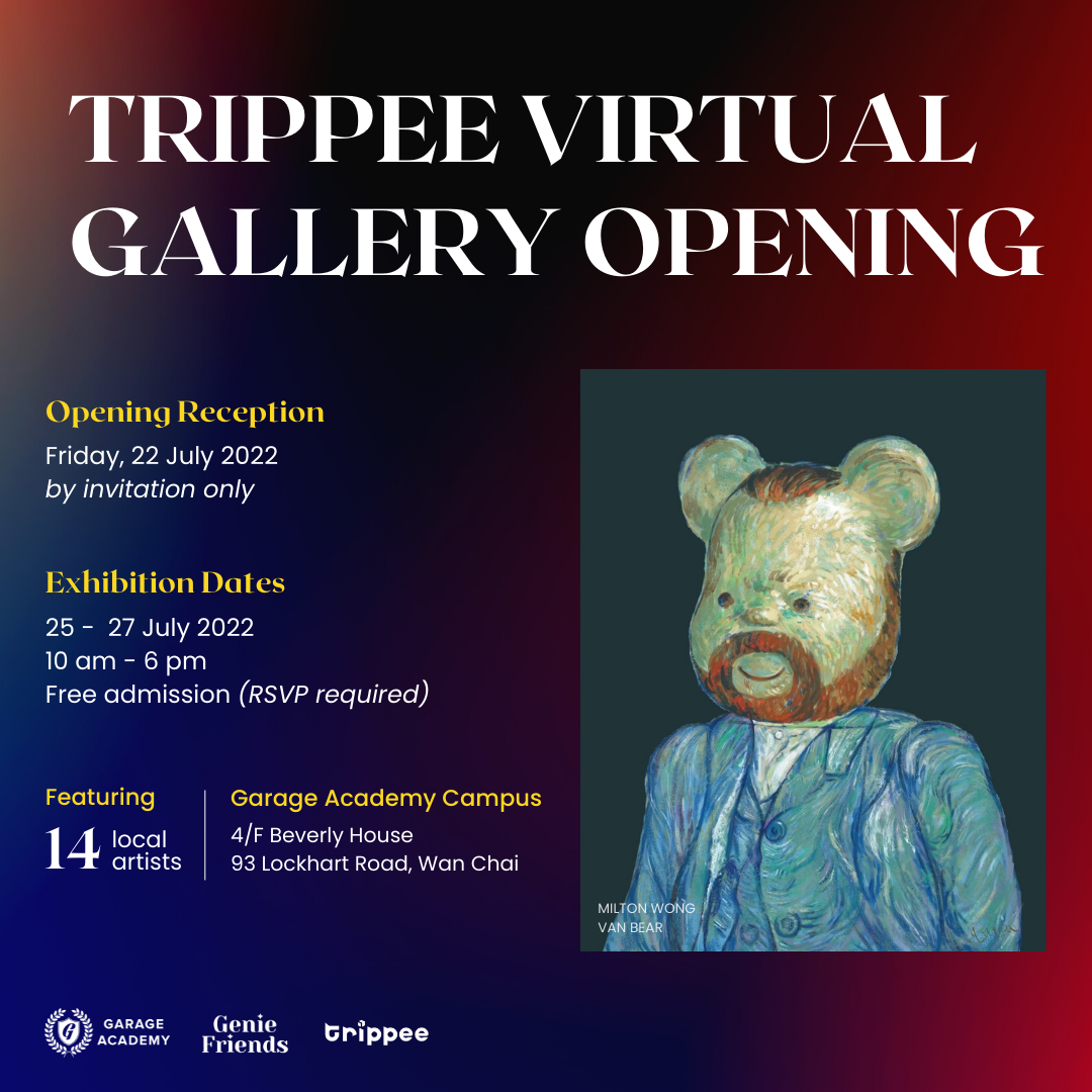nft digital art virtual gallery at garage academy with genie friends and trippee